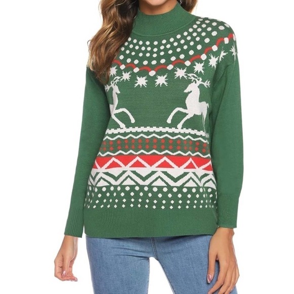 Christmas Sweater Ugly Round Neck‎ Reindeer Snowflakes Knitted Pullover Sz M - Picture 7 of 7